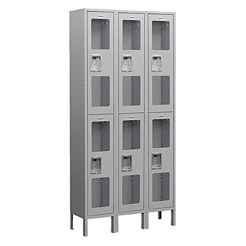 Salsbury Industries Assembled 2-Tier See-Through Metal Locker with Three Wide Storage Units, 6-Feet High by 15-Inch Deep, Gray