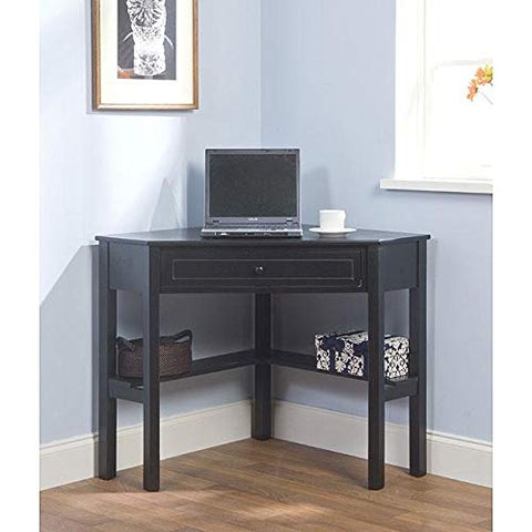 FastFurnishings Corner Computer Desk in Black Wood