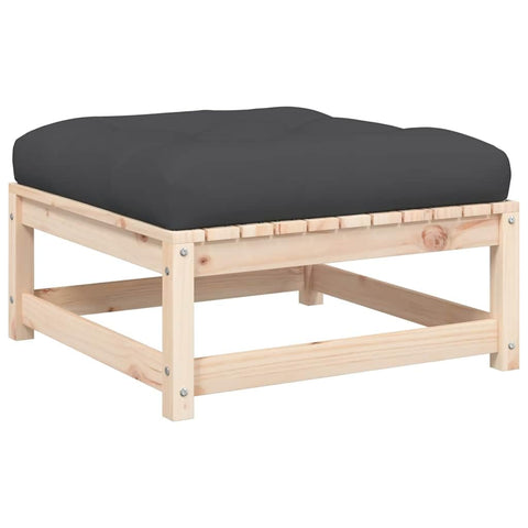 vidaXL Rustic Anthracite Garden Footstool with Cushion | Solid Pine Wood Outdoor Ottoman Ideal for Balcony Patio Coffee Serving Weather Resistant Fabric Modular Seating Solution Wooden Furniture