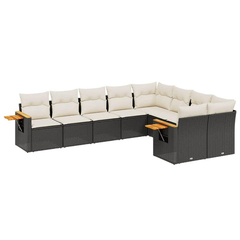 vidaXL Patio Sofa Set with Cushions 9 Piece, Outdoor Conversation Set, Sectional Sofa for Balcony Garden, Modern Style, Black Poly Rattan