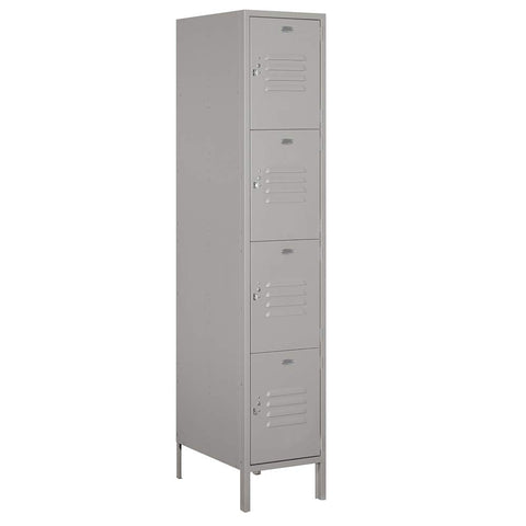 18 Inch Wide Four Tier Standard Metal Locker - 1 Wide - 6 Feet High - 21 Inches Deep - Gray - Assembled