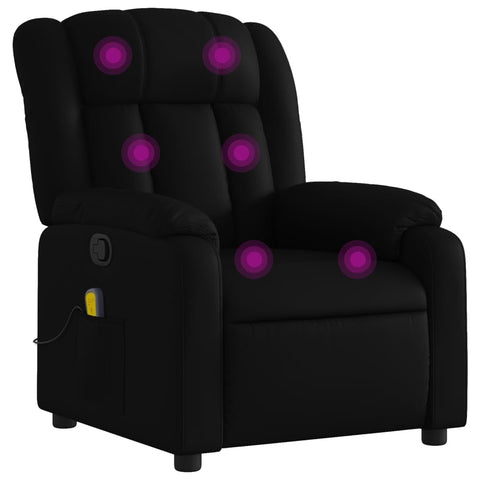 vidaXL Black Faux Leather Recliner Chair - Massage Armchair with Manual Recline, Side Pocket, Metal & Wood Frame for Living Room