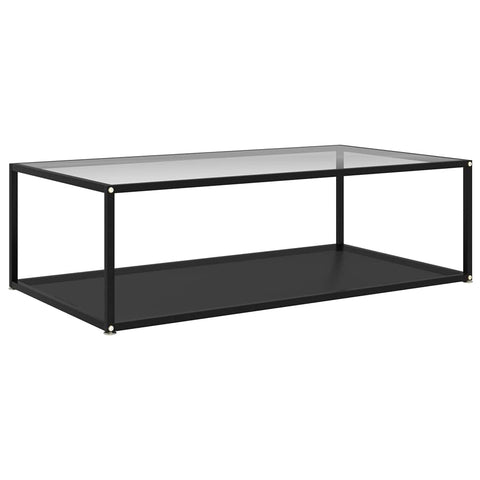 vidaXL Coffee Table, End Table with Steel Frame, Accent Sofa Table with Storage Shelf, Living Room, Modern, Transparent and Black Tempered Glass