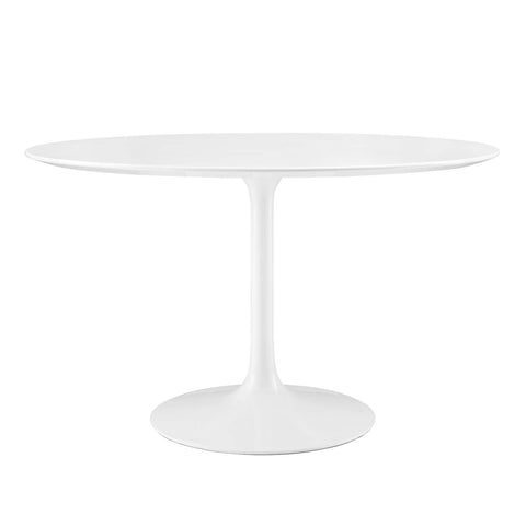 Modway Lippa 47" Mid-Century Modern Dining Table with Round Top and Pedestal Base in White