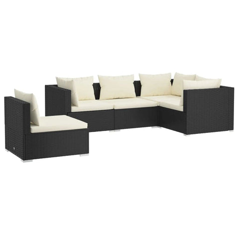vidaXL Patio Lounge Set 5 Piece, Patio Furniture Set for Outdoor Garden, Sectional Sofa with Cushions, Corner Sofa, Poly Rattan Black