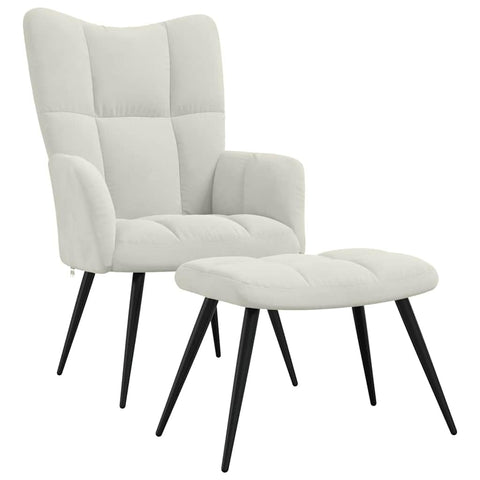 vidaXL Relaxing Armchair and Stool Set in Soft Cream White Velvet - Modern Design Seat with Steel Frame for Indoor Comfort