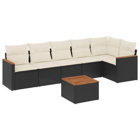 vidaXL Patio Sofa Set with Cushions 7 Piece, Outdoor Conversation Set, Sectional Sofa for Balcony Garden, Modern Style, Black Poly Rattan