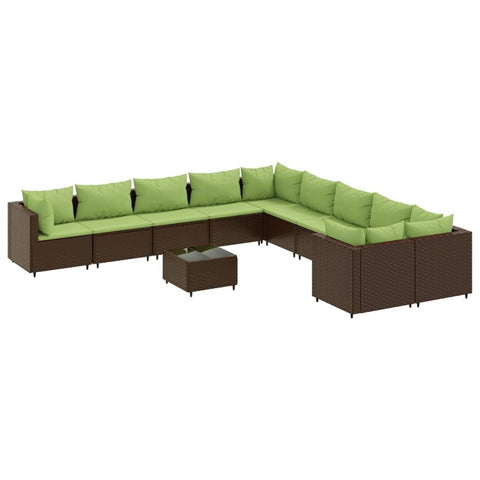 vidaXL Patio Sofa Set with Cushions 11 Piece, Outdoor Lounge Setting, Sectional Sofa for Backyard, Garden Furniture, Modern, Brown Poly Rattan