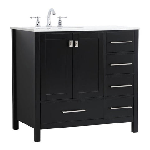 Elegant Decor Irene 36" Solid Wood and Stone Single Bathroom Vanity in Black