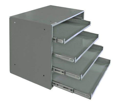 Slide Rack Heavy Duty Bearing Slides Holds 4 Large Compartment Boxes Gray