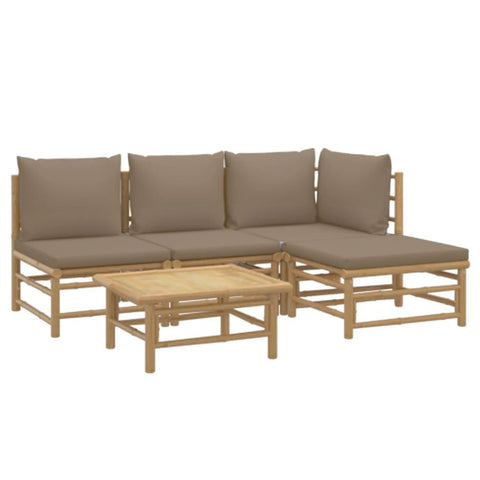vidaXL 5-Piece Patio Lounge Set with Taupe Cushions - Strong Bamboo Outdoor Garden Sofa Set with Sturdy Table - Flexible, Modular, and Comfortable Seating Option