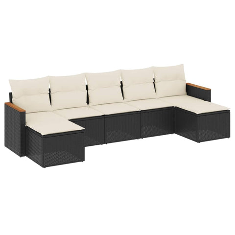 vidaXL Patio Sofa Set with Cushions 7 Piece, Outdoor Conversation Set, Sectional Sofa for Balcony Garden, Modern Style, Black Poly Rattan