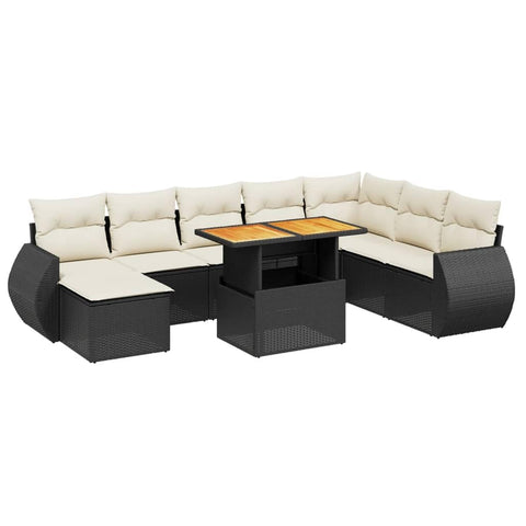 vidaXL 9 Piece Garden Sofa Set Cushions Black Poly Rattan Outdoor Furniture Comfortable Seating for Patio and Balcony Lounge Modular Conversation Large Adjustable