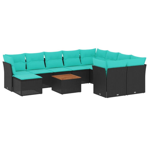 vidaXL Patio Sofa Set with Cushions 11 Piece, Outdoor Conversation Set with Storage, Patio Furniture Set, Modern Style, Black Poly Rattan