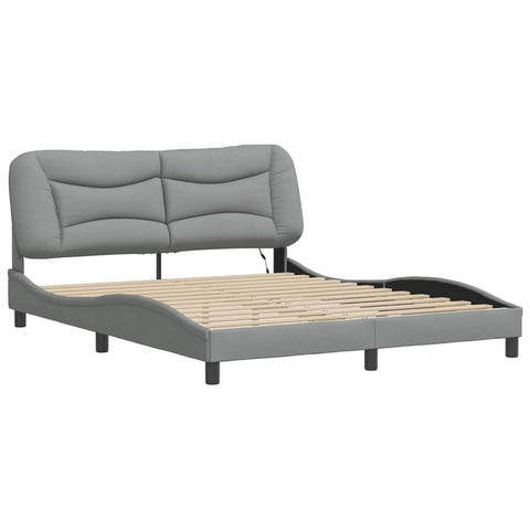 vidaXL Bed Frame with LED Without Mattress Hvar, Platform Bed Frame with Back Support, Bed Base, Bedroom Furniture for Double Bed, Mattress Foundation, Light Gray 59.8"x79.9" Queen Fabric