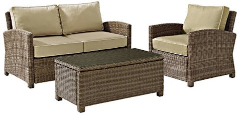 Bradenton 3Pc Wicker Outdoor Loveseat Patio Furniture Set Sand/Weathered Brown - Loveseat, Arm Chair, & Coffee Table