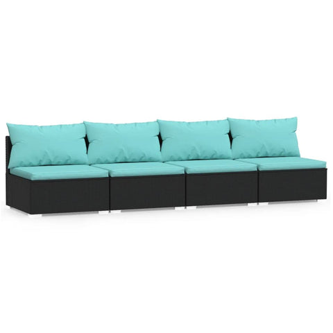 vidaXL Sofa with Cushions, Patio Modular Couch, Seating for Garden Outside, Sectional Sofa, Outdoor Furniture, Black Poly Rattan 4-Seater