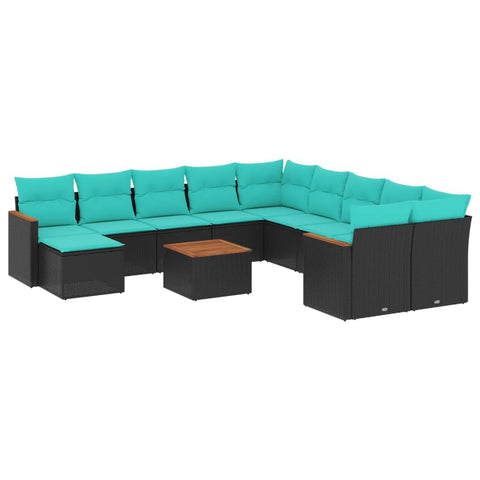 vidaXL 12 Piece Garden Sofa Set with Cushions Black Poly Rattan