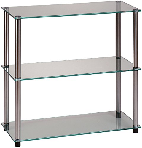 Convenience Concepts Designs2Go Classic Glass 3-Tier Bookshelf 28" - Modern Media Stainless Steel Bookcase for Living Room, Display Storage Shelves for Family Room, Bathroom, Office, Glass/Chrome