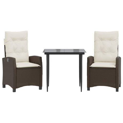 vidaXL Garden Dining Set 3-Piece Garden Furniture Set Table with 2 Chairs, Garden Set with Cushions, Patio Dining Set, Brown, Poly Rattan