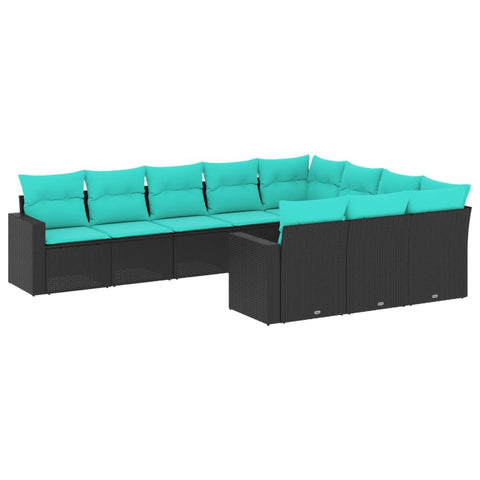 vidaXL Set of 10 Garden Sofas and Cushions, Seats with Backs, Modular Sofas, Patio Terrace Furniture, Black Synthetic Rattan