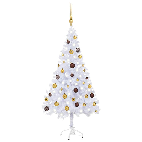 vidaXL White Artificial Pre-lit Christmas Tree with Gold and Bronze Balls - PVC Material, LED String Light - 47.2", 230 Branches