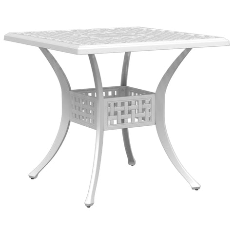 vidaXL Cast Aluminum Patio Table in White - 31.5"x31.5"x29.5" - Outdoor/Indoor Garden Table with Umbrella Hole, Lightweight,