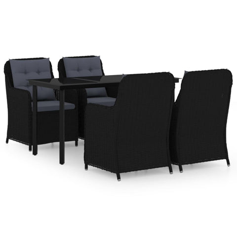 vidaXL - 5 Piece Outdoor Patio Dining Set | Black Steel Frame with PE Rattan Dining Chairs | Cushions Included, Glass Tabletop | Perfect for Garden, Patio