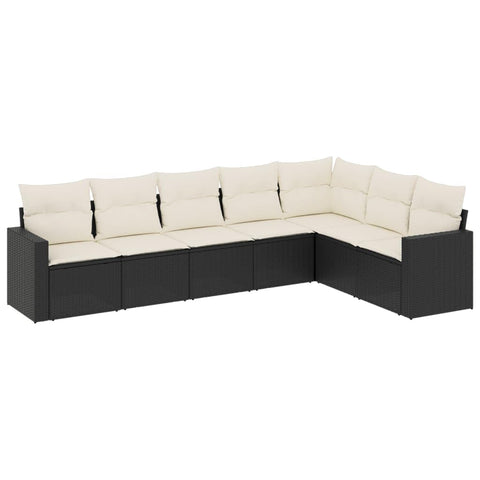 vidaXL Patio Sofa Set with Cushions 7 Piece, Patio Furniture, Outdoor Sectional Sofa Conversation Set for Balcony Garden, Black Poly Rattan