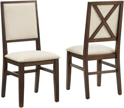 Joanna 2-Piece Upholstered Back Dining Chair Set Dark Oak/Créme - 2 Upholstered Chairs