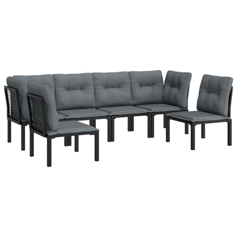 vidaXL Patio Lounge Set 6 Piece, Sectional Sofa with Cushions, Patio Lounge Set for Garden Lawn Backyard, Modern Style, Black and Gray Poly Rattan
