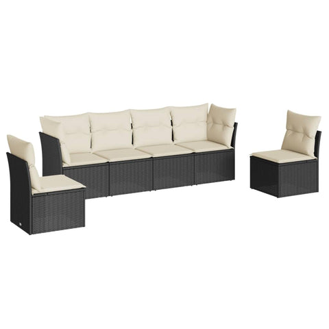 vidaXL Patio Sofa Set with Cushions 6 Piece, Outdoor Conversation Set, Patio Furniture Set for Balcony Garden, Modern Style, Black Poly Rattan
