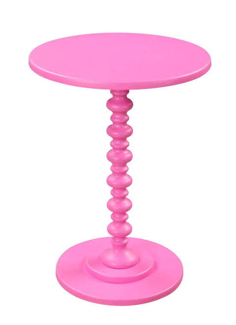 Convenience Concepts Palm Beach Spindle 17.75" Traditional Round End Living Room, Turned Solid Wood Side, Classic Display Pedestal Table, Pink