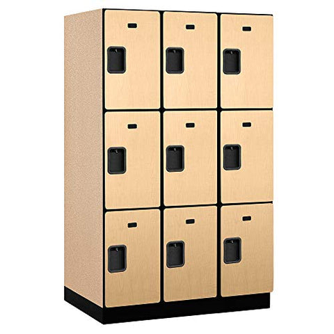 Salsbury Industries 3-Tier Extra Wide Designer Wood Locker with Three Wide Storage Units, 6-Feet High by 24-Inch Deep, Maple