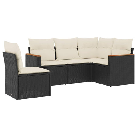 vidaXL Patio Sofa Set with Cushions 5 Piece, Outdoor Conversation Set, Sectional Sofa for Balcony Garden, Modern Style, Black Poly Rattan
