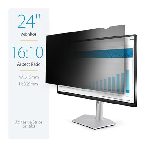 StarTech.com Monitor Privacy Screen for 24" Display - Computer Screen Security Filter - Blue Light Reducing Screen Protector Film - 16:10 Widescreen - Matte/Glossy - +/-30 Degree, TAA