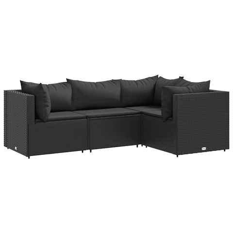 vidaXL 5 Piece Patio Lounge Set with Cushions - Durable Black Poly Rattan Outdoor Furniture, PE Rattan & Powder-Coated Steel Frame, Modular Design for Patio, Garden, Deck, & Terrace