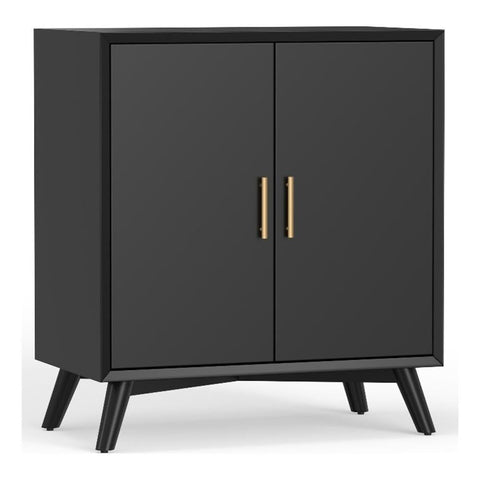 Alpine Furniture Flynn Mahogany and Veneer Bar Cabinet, Black