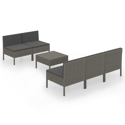 vidaXL Garden Lounge Set 6 Piece, Sectional Sofa for Outdoor, Couch with Cushions, Patio Lounge Set, Farmhouse Modern, Poly Rattan Gray
