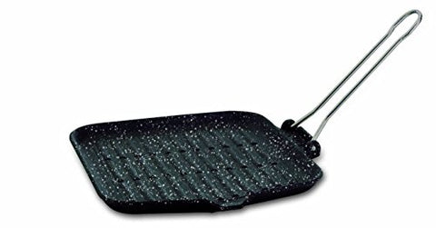 Ilsa V200S 9.5 in. Cast Iron Grill-Stone Effect Square-Enamel Coated with Removable Handle