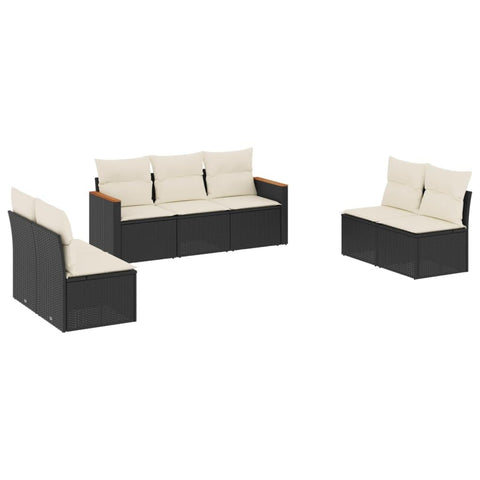 vidaXL Patio Sofa Set with Cushions 7 Piece, Outdoor Conversation Set, Sectional Sofa for Balcony Garden, Modern Style, Black Poly Rattan