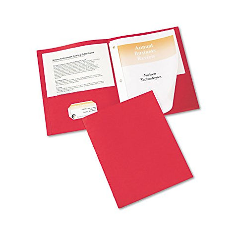 Two-Pocket Folder Prong Fastener 0.5 inch Capacity 11 X 8.5 Red 25/box