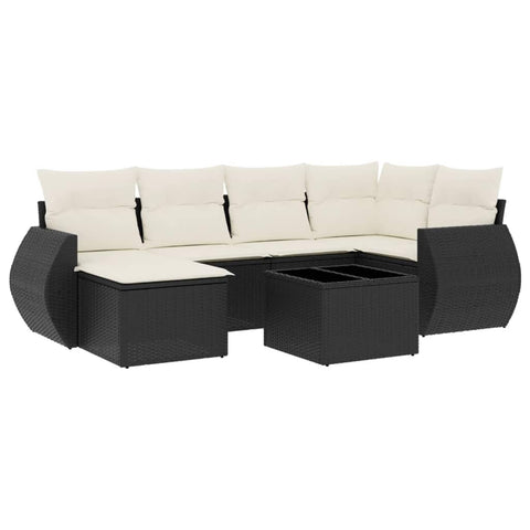vidaXL Patio Sofa Set with Cushions 7 Piece, Outdoor Conversation Set, Sectional Sofa for Balcony Garden, Patio Furniture, Black Poly Rattan