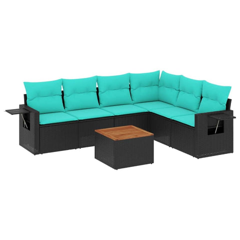 vidaXL 7 Piece Garden Sofa Set with Cushions Black Poly Rattan