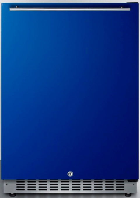 Built-in undercounter ADA compliant all-refrigerator with cobalt blue door stainless steel handle black cabinet door storage and digital controls