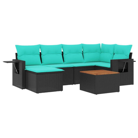 vidaXL Patio Sofa Set with Cushions 7 Piece, Outdoor Conversation Set, Sectional Sofa for Balcony Garden, Modern Style, Black Poly Rattan