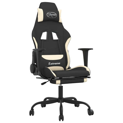 vidaXL Massage Gaming Chair for Adult, Reclining Computer Chair with Footrest and Headrest, Height Adjustable Office Chair with 360Â°-Swivel Castors, Black and Cream Fabric