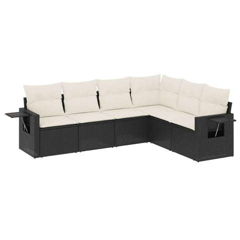 vidaXL Patio Sofa Set with Cushions 6 Piece, Outdoor Conversation Set, Sectional Sofa for Balcony Garden, Modern Style, Black Poly Rattan