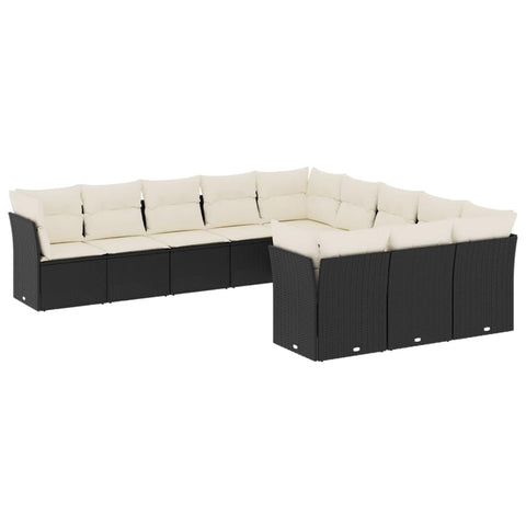 vidaXL Patio Sofa Set with Cushions 11 Piece, Outdoor Conversation Set, Patio Sectional Sofa for Balcony Garden, Modern Style, Black Poly Rattan