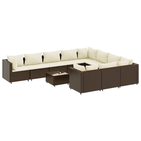 vidaXL 9 Piece Patio Sofa Set with Cushions - Brown Poly Rattan Outdoor Modular Lounge for Garden, Terrace, Patio